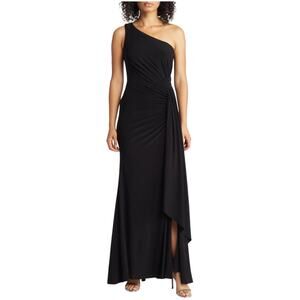 Vince Camuto Black One-Shoulder Pleated Waist Gown 6 NWOT